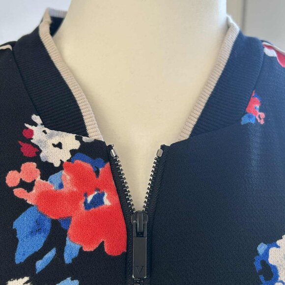 Vince Camuto Chic Black Floral Crepe Lined Bomber Jacket with Zip – US S - Picture 9 of 10